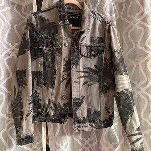 Grey Floral Jean Jacket size small